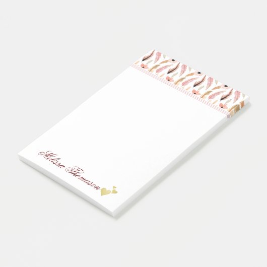 Roze Floral Waterverf Patroon Naam Hartscript Post-it® Notes (Schuin)