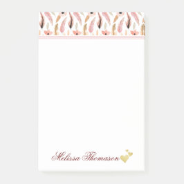 Roze Floral Waterverf Patroon Naam Hartscript Post-it® Notes