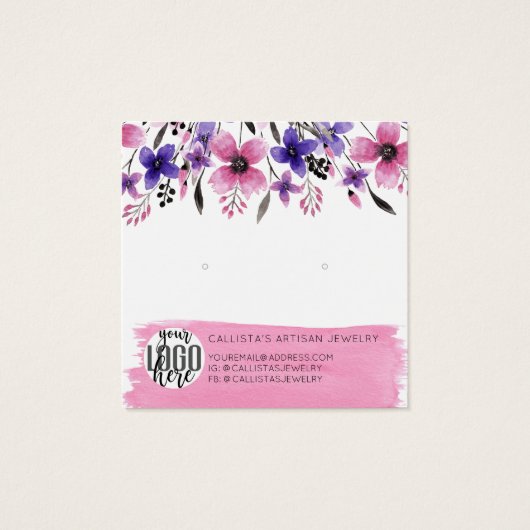 Roze Floral Waterverf penseel Veroorbaar beeldsche Vierkante Visitekaartjes (Achterkant)