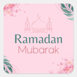 Roze Floral Waterverf Ramadan Mubarak Sticker