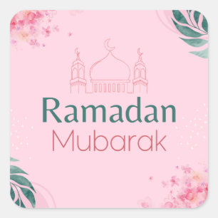 Roze Floral Waterverf Ramadan Mubarak Sticker