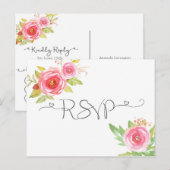 Roze Floral Waterverf RSVP-antwoordkaart 3605 Uitnodiging Briefkaart (Voorkant / Achterkant)