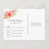Roze Floral Waterverf RSVP-antwoordkaart 3605 Uitnodiging Briefkaart (Achterkant)