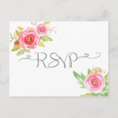 Roze Floral Waterverf RSVP-antwoordkaart 3605 Uitnodiging Briefkaart (Voorkant)