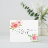 Roze Floral Waterverf RSVP-antwoordkaart 3605 Uitnodiging Briefkaart (Staand voorkant)