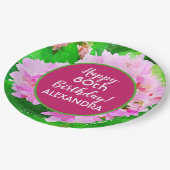 Roze Floral Waterverf Splash 80th Birthday Papieren Bordje (Gekanteld)