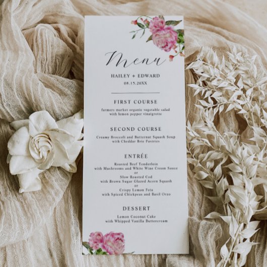 Roze Floral Weddenschap Menu