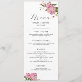 Roze Floral Weddenschap Menu (Voorkant)