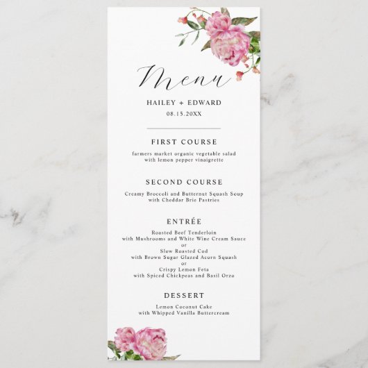 Roze Floral Weddenschap Menu (Voorkant)