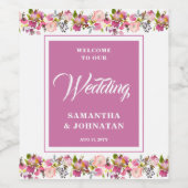 Roze Floral Weddenschap Wijn Etiket (Enkel label)