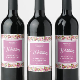 Roze Floral Weddenschap Wijn Etiket