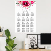 Roze Floral Wedding 16 Table Seating Chart Poster (Thuiskantoor)