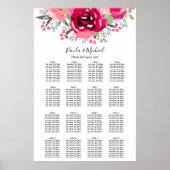 Roze Floral Wedding 16 Table Seating Chart Poster (Voorkant)