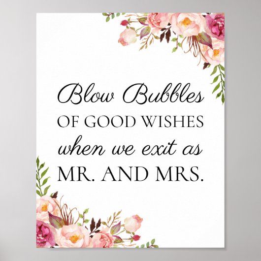 Roze Floral Wedding Bubbles of Good Wishes Poster (Voorkant)