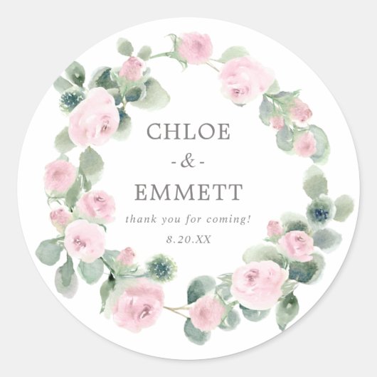 Roze Floral Wedding Cake Box Favor Sticker (Voorkant)