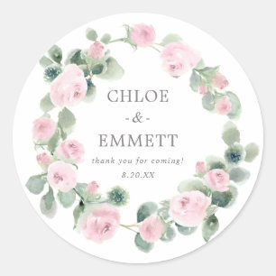 Roze Floral Wedding Cake Box Favor Sticker