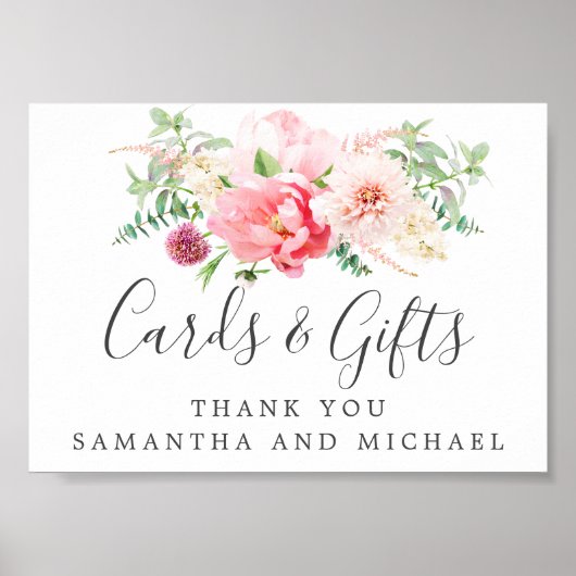 Roze Floral Wedding Cards en Gifts Sign Poster (Voorkant)
