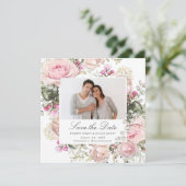 Roze Floral Wedding Foto Save the Date Kaart (Staand voorkant)