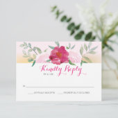 Roze Floral Wedding Invite RSVP-kaart RSVP Kaartje (Staand voorkant)