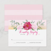 Roze Floral Wedding Invite RSVP-kaart RSVP Kaartje (Voorkant / Achterkant)