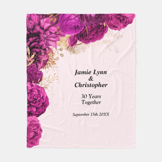 Roze Floral Wedding Jubileum Fleece Blanket (Voorkant)