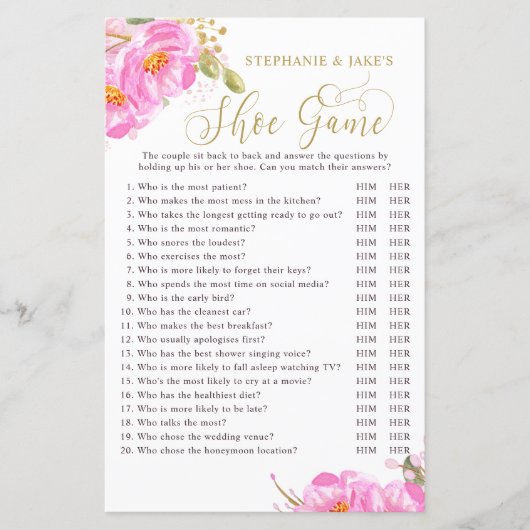 Roze Floral Wedding of Couples Shower Game (Voorkant)
