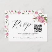 Roze Floral Wedding QR Code RSVP Card (Voorkant / Achterkant)
