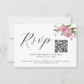 Roze Floral Wedding QR Code RSVP Card Kaartje (Voorkant)