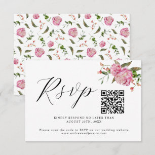 Roze Floral Wedding QR Code RSVP Card Kaartje