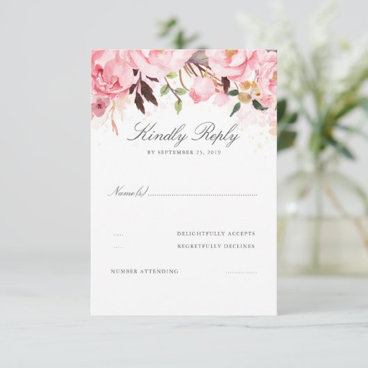 Roze Floral Wedding RSVP (Staand voorkant)