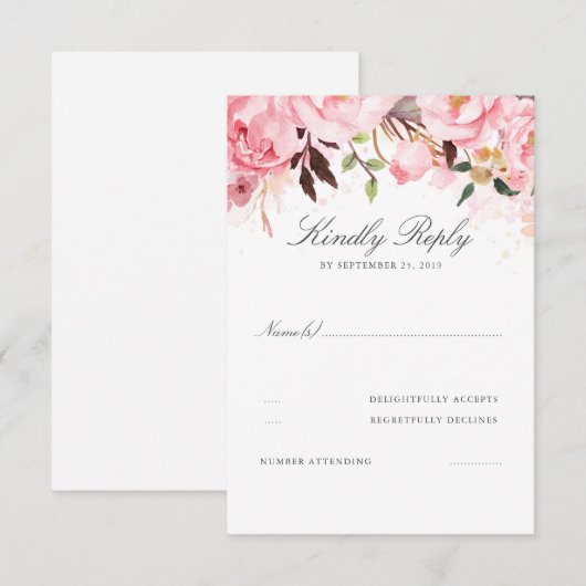 Roze Floral Wedding RSVP (Voorkant / Achterkant)