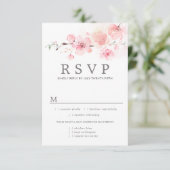 Roze Floral Wedding RSVP-kaart, maaltijdopties RSVP Kaartje (Staand voorkant)