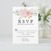 Roze Floral Wedding RSVP-kaart, maaltijdopties RSVP Kaartje (Staand voorkant)