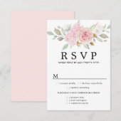 Roze Floral Wedding RSVP-kaart, maaltijdopties RSVP Kaartje (Voorkant / Achterkant)