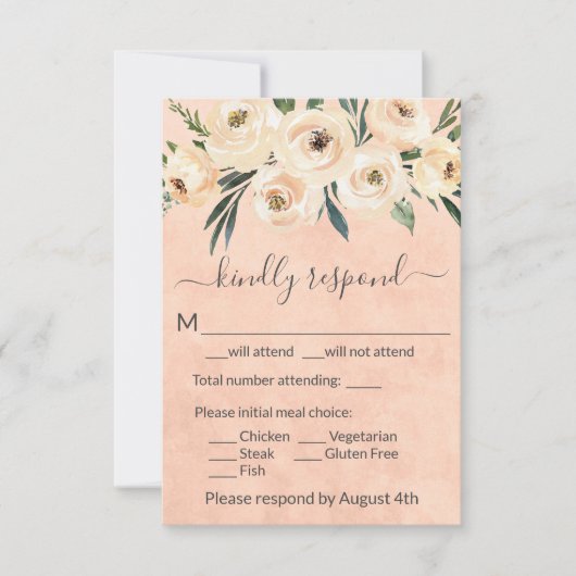 Roze Floral Wedding RSVP-kaart RSVP Kaartje (Voorkant)