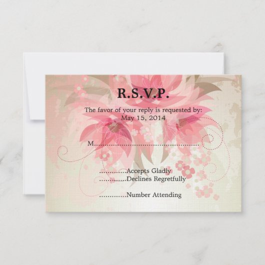 Roze Floral Wedding RSVP Kaartje (Voorkant)