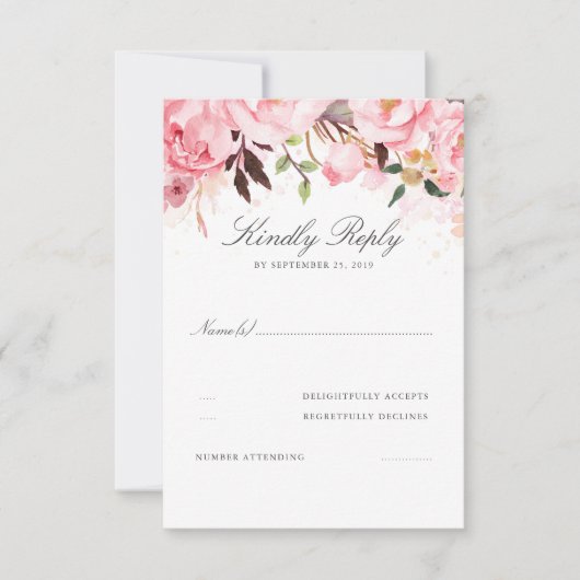 Roze Floral Wedding RSVP Kaartje (Voorkant)