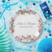 Roze Floral Wedding Script Name Elegant  Papieren Bordje (Feest)