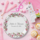 Roze Floral Wedding Script Name Elegant  Papieren Bordje (Feest)