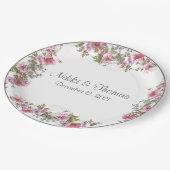 Roze Floral Wedding Script Name Elegant  Papieren Bordje (Gekanteld)