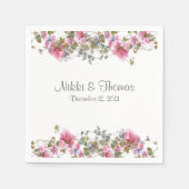 Roze Floral Wedding Script Name Elegant  Servet (Voorkant)