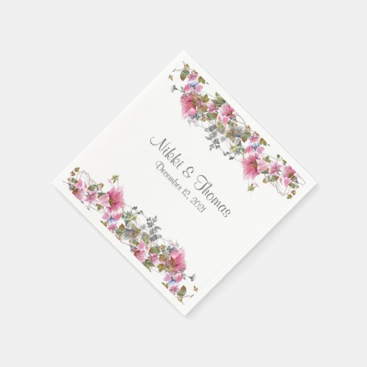 Roze Floral Wedding Script Name Elegant  Servet (Hoek)