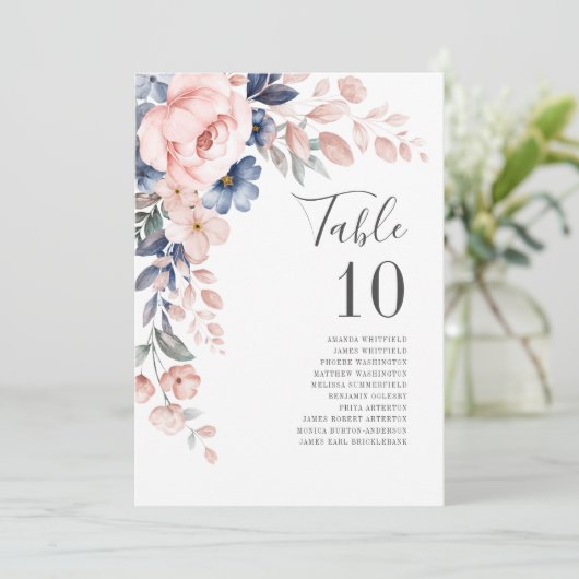 Roze Floral Wedding Table Numbers (Staand voorkant)