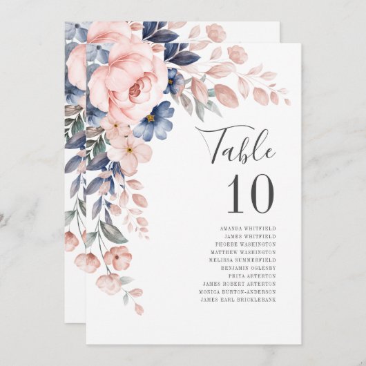 Roze Floral Wedding Table Numbers (Voorkant / Achterkant)