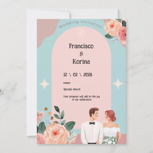 Roze Floral Wedding Uitnodiging (Voorkant)