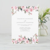 Roze Floral Wedding Uitnodiging (Staand voorkant)