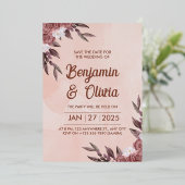 Roze Floral Wedding Uitnodiging (Staand Voorkant)