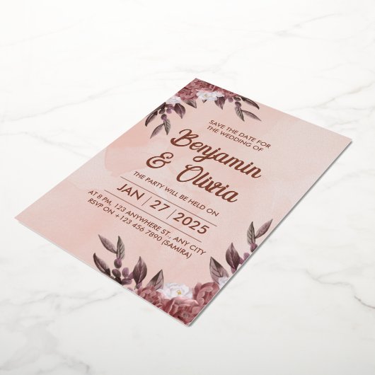 Roze Floral Wedding Uitnodiging (Gedraaid)