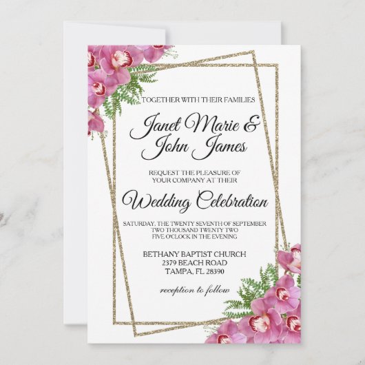 Roze Floral Wedding Uitnodiging (Voorkant)