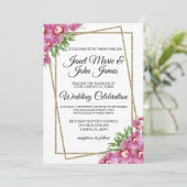 Roze Floral Wedding Uitnodiging (Staand voorkant)